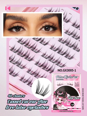 AuQuest GegeBear Tassel Cat Ears Glue-Free False Eyelashes | Mess-Free & Easy to Apply(Pack of 48)
