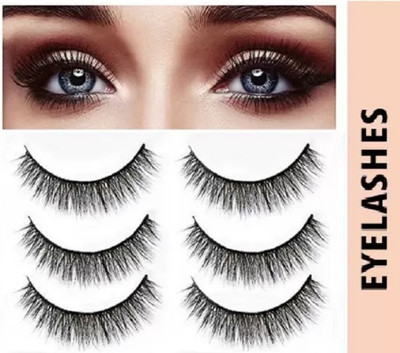 Amaryllis 3 Pairs Black Handmade Natural 3D Thick Long False Eyelashes(Pack of 3)