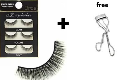 glam more false eyelashes and free eyelashes curler(Pack of 3)