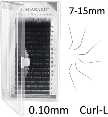 Nagaraku Eyelash Individual Lashes 0.10mm Curl-L 7-15mm Mix Tray Classic Lash Extensions(Pack of 1)
