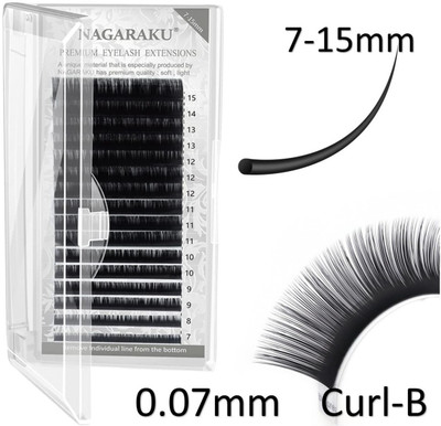 Nagaraku Eyelash Individual Lashes 0.07mm Curl-B 7-15mm Mix Tray Classic Lash Extensions(Pack of 1)