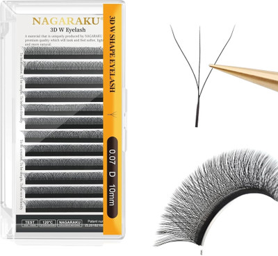 Nagaraku 3D W Shape Eyelash Extension Natural Soft Volume 0.07mm Curl-D 10mm Premade Fans(Pack of 1)