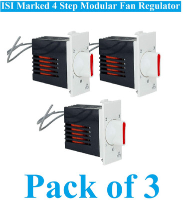 BR Spices Pack of 3 ISI Marked 4 Step Modular Fan Regulator (REG13.2) Step-Type Button Regulator