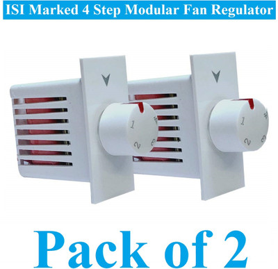 Sauran Pack of 2 ISI Marked 4 Step Modular Fan Regulator (REG2.1) Step-Type Button Regulator