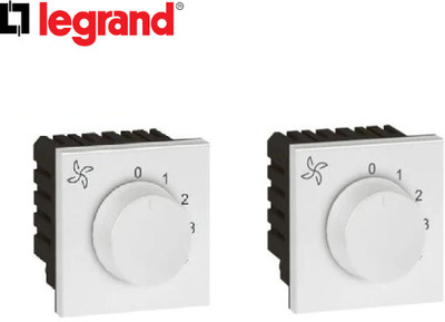 Legrand 673029 Myrius 100W Plastic Fan Regulator (White, Pack of 2) Step-Type Button Regulator