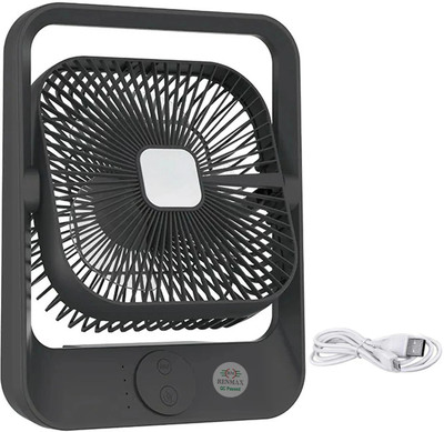 RENMAX Rechargeable Mini Table Fan 3-Speed 3000mAh with LED Light AK-804 with 1 Months Warranty 150 mm Table Fan(White, Red | Pack of 1)