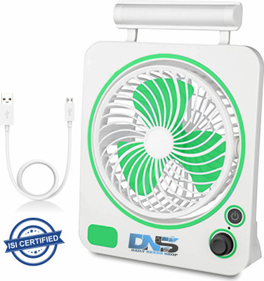 Daily Needs Shop Portable Rechargeable Mini Table Fan with Dual LED Tube Light Mode USB Charging with 1 Year Warranty Energy Saving 3 mm Table Fan(Green | Pack of 1)