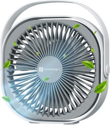 Portronics CoolCube Portable Rechargeable Table Fan, 360° Rotatable, 3 Hours Back Up POR-3051 USB Fan(White)