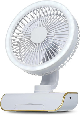 Solisca Oscillating Desk Fan With LED Light 4000mAh Rechargeable with USB Quiet Personal Mini Portable 3 Speed mode Build-in Battery Rechargeable-cooling blade USB Fan(White 2)