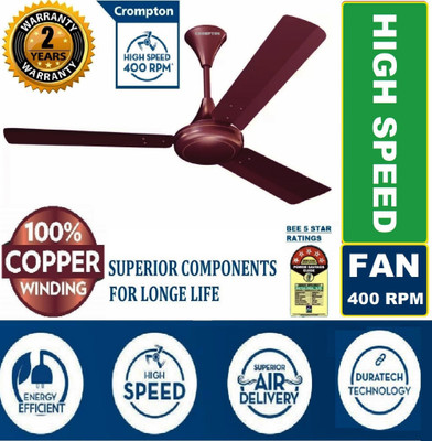 Crompton SUREBREEZE 100% COPPER ULTRA HIGH SPEED 400 RPM LONG LIFE DOUBLE BALL BREARING 1200 mm Ultra High Speed 6 Blade Exhaust Fan