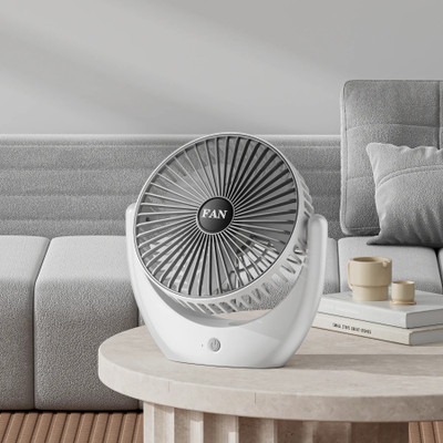PYXBE Portable Clip on Fan(RECHARGEABLE PORTABLE USB FAN),360° Rotate Personal Mini Fan,Home,Office,3 Speed Portable Clip on Fan,7 Inch Powerful USB Table Fan Rechargeable Fan(Dark White)
