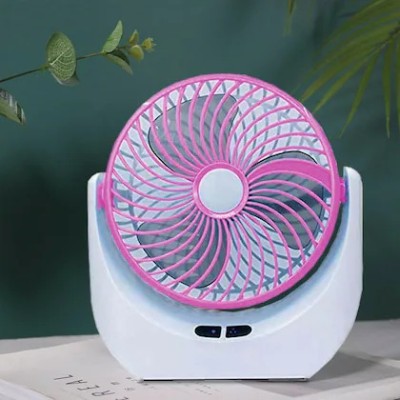 Lalson's High-Quality Powerful Rechargeable Table Fan with LED Light, Table Fan for Home, Table Fan for Office Desk, Table Fan High Speed, Table Fan For Kitchen USB Fan(Pink)