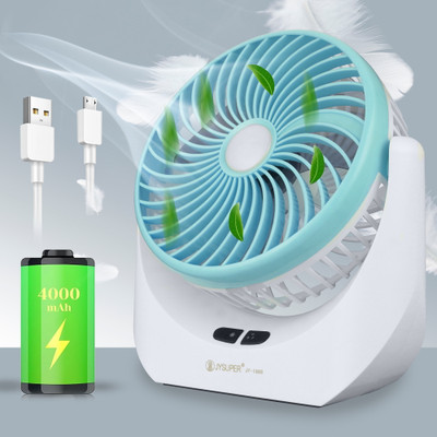 Terviiix High Speed Rechargeable Table Fan with LED Light, For Home, Kitchen, Office with 1 Year Warranty Ultra High Speed 1400 mm Table Fan(5 Star | Blue(USB-High-Powered) | Pack of 1)