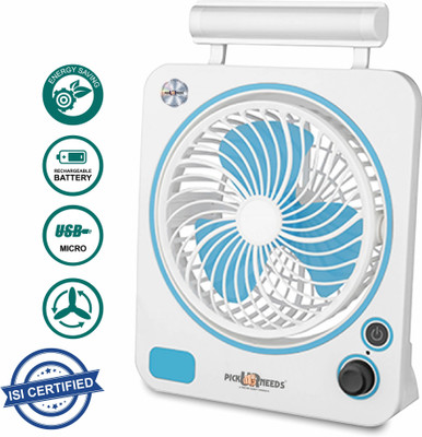 Daily Needs Shop Portable Rechargeable Mini Table Fan with Dual LED Tube Light Mode USB Charging with 1 Year Warranty Energy Saving 3 mm Table Fan(Blue | Pack of 1)