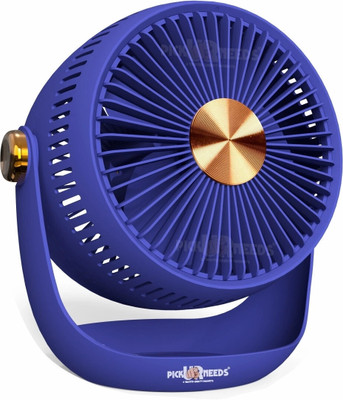 Pick Ur Needs Rechargeable Mini Table Fan 2400mAh Battery Type C Charging 180 Degree Moving with 1 Year Warranty Energy Saving 3 mm Table Fan(Blue | Pack of 1)