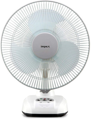 IMPEX Rechargeable Fan (BREEZE D3) with LED Light 3 Speed Mode with 1 Year Warranty Silent Operation 305 mm Table Fan(White | Pack of 1)