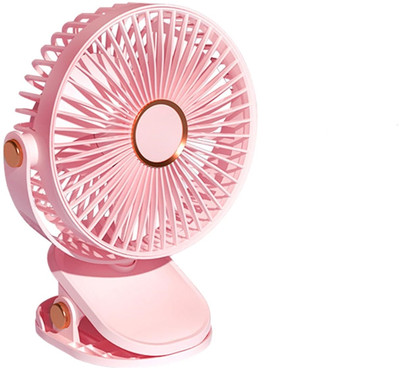 KAMALY USB Powered Table Fan Compact, Rechargeable Adjustable Personal Fan High Speed Rechargeable Table Fan with LED Light, For Home, Kitchen, Office USB Fan(Pink)