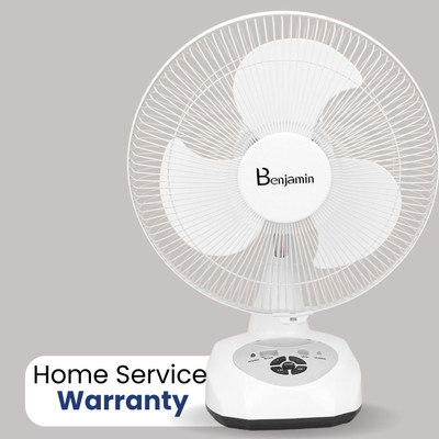 Benjamin BEN-5912 AC/DC Rechargeable Battery Fan 12 Inches Blade with 12 Months Warranty Energy Saving 304 mm Table Fan(White | Pack of 1)