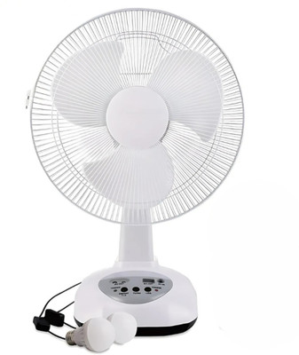 DRUMSTONE Portable Dual Power Rechargeable High-Capacity Cooling Fan - 15 Years Warranty 3 Blade Table Fan(White | Pack of 1)