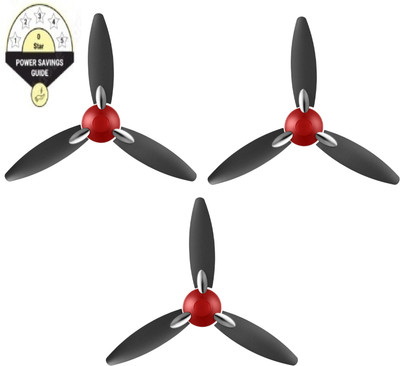 USHA Bloom Daffodil. pack of 3 with 1 Year Warranty 1250 mm Ceiling Fan(Sparkle Red, Black | Pack of 3)