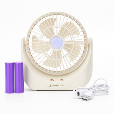 schwan 5 Blade Table Fan with LED Light & 2400mAh Battery, 3 Speed Modes JY-1881 Rechargeable Fan(Cream)