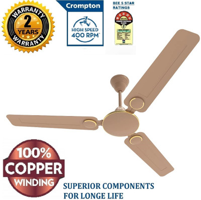 Crompton MONTANNIA ULTRA HIGH SPEED CHROME FINISH GOLD 100% COPPER LONG LIFE 1200 mm Ultra High Speed 3 Blade Ceiling Fan (GILDED BIEGE, Pack of 1)