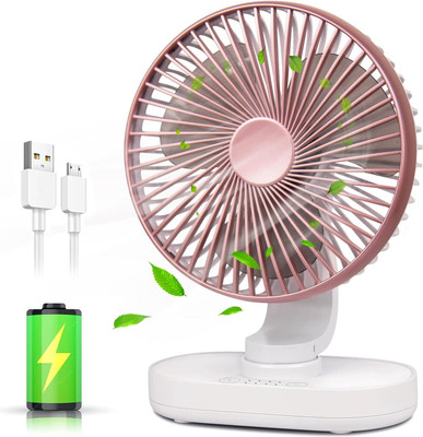 Sampri Rechargeable Lighting & 4-hours Battery Backup Small Pocket, Cooling Mini Hand 3 Speed USB Fan(Light Pink, White)