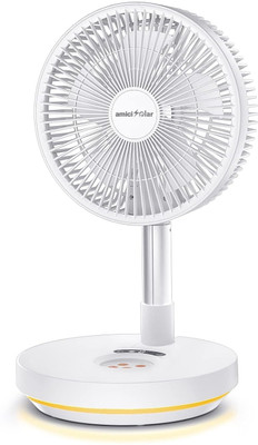 amiciSolar 10-Inch Telescopic Rechargeable Stand Fan with Remote | 8-Speed Folding Fan with 12 Months Warranty 180 mm Pedestal Fan(White | Pack of 1)