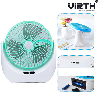 VIRTH Portable USB Night Light Rechargeable Fan Silent Operation 80 mm Table Fan(Multicolor | Pack of 1)