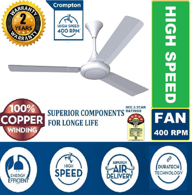Crompton SUREBREEZE 400 RPM 100% COPPER ULTRA HIGH SPEED LONG LASTING 1200 mm Ultra High Speed 3 Blade Ceiling Fan