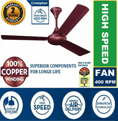 Crompton SUREBREEZE 400 RPM ULTRA HIGH SPEED 100 COPPER LONG LASTING LIFE 1200 mm Ultra High Speed 3 Blade Ceiling Fan (RICH LUSTRE BROWN, Pack of 1)