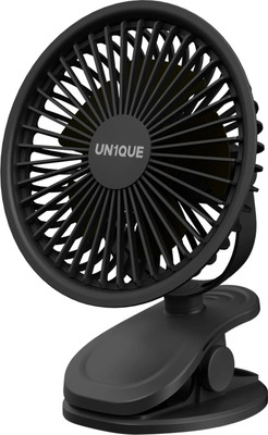 UN1QUE Portable Clip on Fan Battery Operated, 6 Inch Powerful USB Table Fan, 3 Speed with 12 Months Warranty Energy Saving Table Fan(5 Star | Black | Pack of 1)