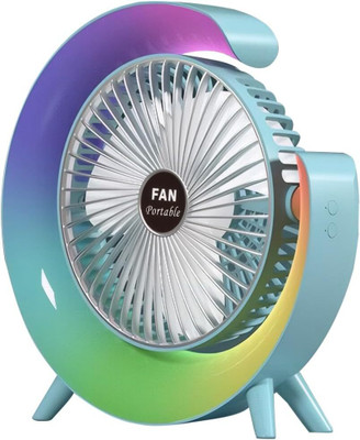 Terviiix High Speed Rechargeable Table Fan with LED Light, For Home, Office, Kitchen 5 Star 1400 mm 3 Blade Table Fan(Ultra High Speed | Rainbow-Blue | Pack of 1)