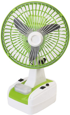 GLOBEX Mini AC/DC Rechargeable Battery Operated 400 mm 3 Blade Table Fan , 1400 RPM with 3 Months Warranty Ultra High Speed 400 mm Table Fan(3 Star | Green | Pack of 1)