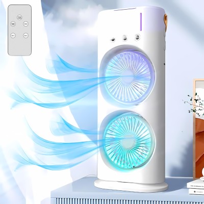 Elevea USB Rechargeable Desk Double Ended Spray Water Misting Fan - 15 Years Warranty 6 Blade Tower Fan(White | Pack of 1)