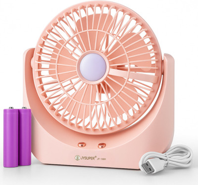 schwan 5 Blade Fan with LED Light & 2400mAh Battery, 3 Speed Modes JY-1881 Rechargeable Fan(Peach)