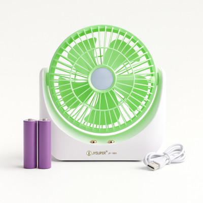 schwan 5 Blade Fan with LED Light & 2400mAh Battery, 3 Speed Modes JY-1881 Rechargeable Fan(Green)