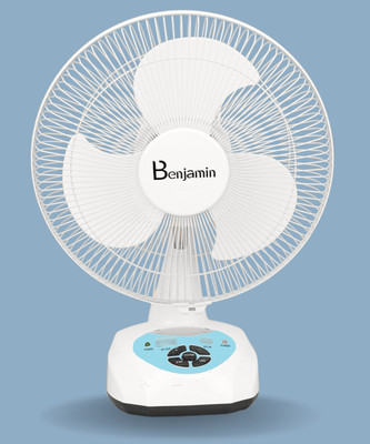 Benjamin BEN-5912 Lithium Battery Rechargeable 12Inch Table Fan with 1 Year Warranty Energy Saving 304.8 mm Table Fan(White, Blue | Pack of 1)