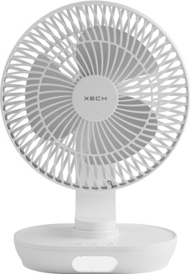 xech Portable Rechargeable Table Fan mini with night light 3 wind Speeds Breezx X-803 200 mm 3 Blade Table Fan(Silent Operation | White | Pack of 1)