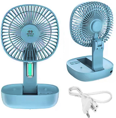 RENMAX Mini Table Fan AC/DC Rechargeable 7636 with LED Emergency Light with 1 Year Warranty 130 mm Table Fan(White | Pack of 1)