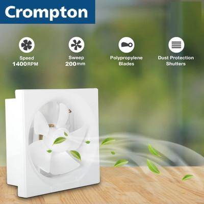 CROMPTON BRISK AIR NOISELESS AUTOMATIC SHUTTERS 100% COPPER HIGH PERFORMANCE 200 mm Silent Operation 6 Blade Exhaust Fan (BRISK WHITE, Pack of 1)
