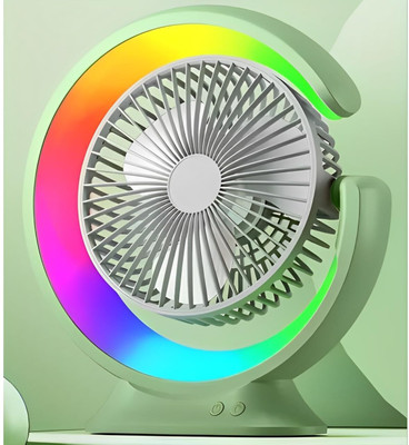 Keekos Personal Mini Fan Cooler with LED Light,3 Speeds Portable Table Fan Cooler 180 3 mm 3 Blade Table Fan(Ultra High Speed | Rainbow, Green | Pack of 1)