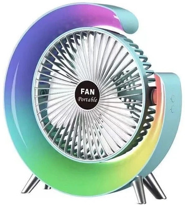 PAGALY Portable Mini G light Rechargeable Desk Fan with LED colourful Light, Silent Operation 3 mm Table Fan(5 Star | silver | Pack of 1)