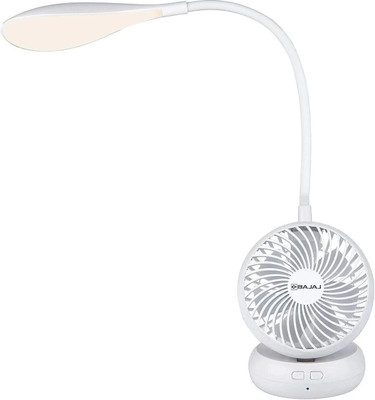 BAJAJ AirLight Personal Rechargeable with 8W Task lighting USB Charging 85 mm 7 Blade Table Fan(Silent Operation | White | Pack of 1)