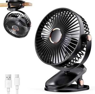 KAMALY USB Powered Table Fan Compact, Rechargeable Adjustable Personal Fan High Speed Rechargeable Table Fan with LED Light, For Home, Kitchen, Office USB Fan(Black)