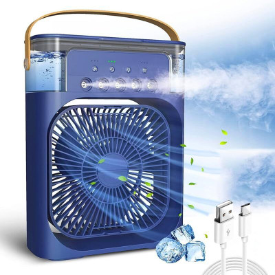 KRITAM Double-Ended Spray Cooling Fan With Mist Humidifier, Rechargeable USB Desk Fan Indoor Rotatable with Remote USB Fan, USB Air Freshener, USB Air Cooler, Rechargeable Fan, Led Light, Laptop Accessory(Blue)