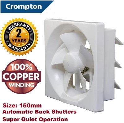 Crompton Brisk Air Neo Super Silent AUTOMATIC SHUTTERS High Speed High Suction 4 5 Star 150 mm Silent Operation 6 Blade Exhaust Fan(Pearl White4, Pack of 1)