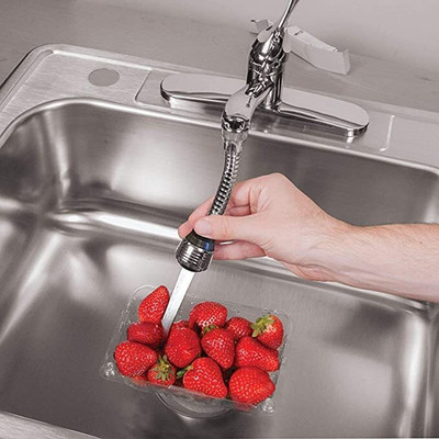 MAHADEV ENTERPRISE Turbo Flex 360 Flexible Faucet Sprayer Water Extender (6 inch, Silver) Faucet Nozzle(Push On)