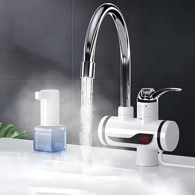 OrnateX Instant Hot Water Faucet, LED Temp Display, Chrome Gooseneck, Side-Mount Tap 100 L Instant Water Geyser(White)