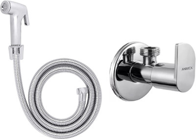 ANMEX Health Faucet, 1.5mtr SS Tube and Wall Hook, Alvi Angle with Wall Flange Faucet Set